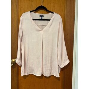 Gap XXL top pink blouse satiny flowy v-neck 3/4‎ sleeve office casual formal